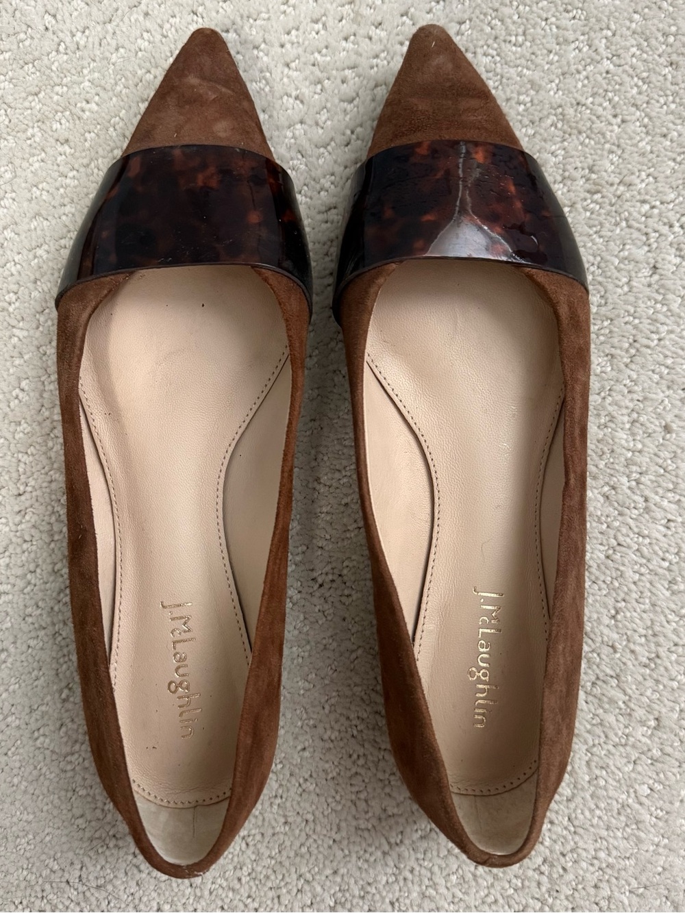 JMcLaughlin Brown Suede Pointed Toe Flats with Tortoiseshell Accent